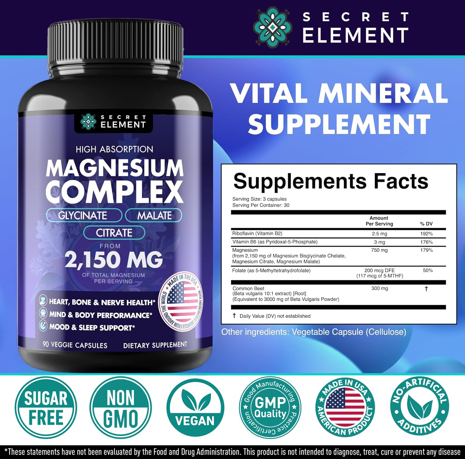 Secret Element Magnesium Complex bottle pictured for daily use in a morning routine.