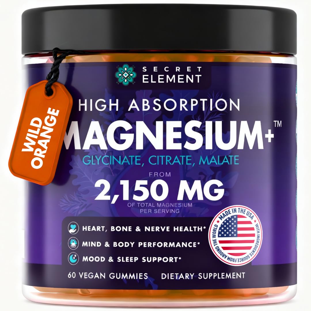 Secret Element magnesium glycinate gummies bottle with wild orange flavor supports daily magnesium intake.