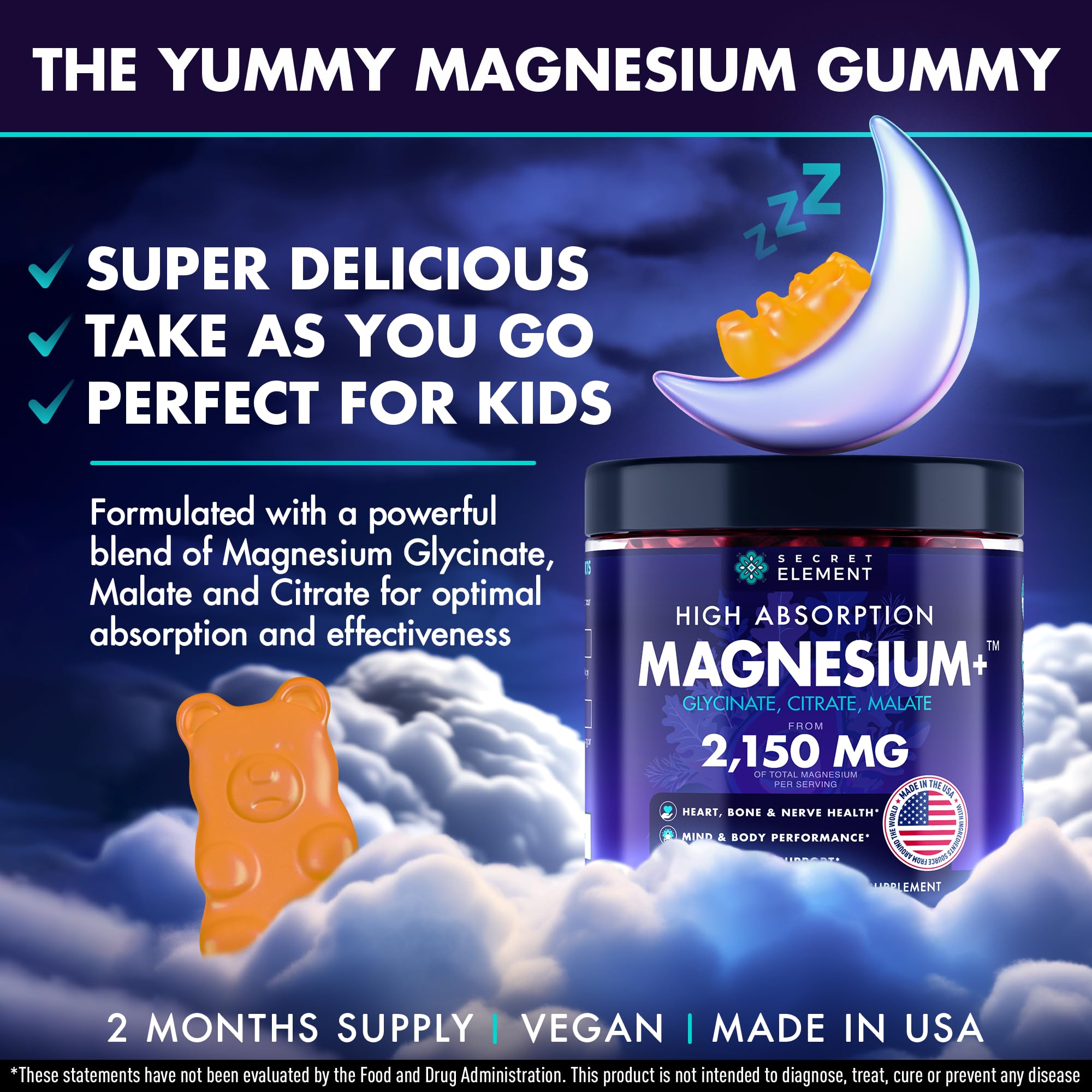 Secret Element magnesium glycinate gummies closeup texture shows turmeric and beet root infusion for flavor.