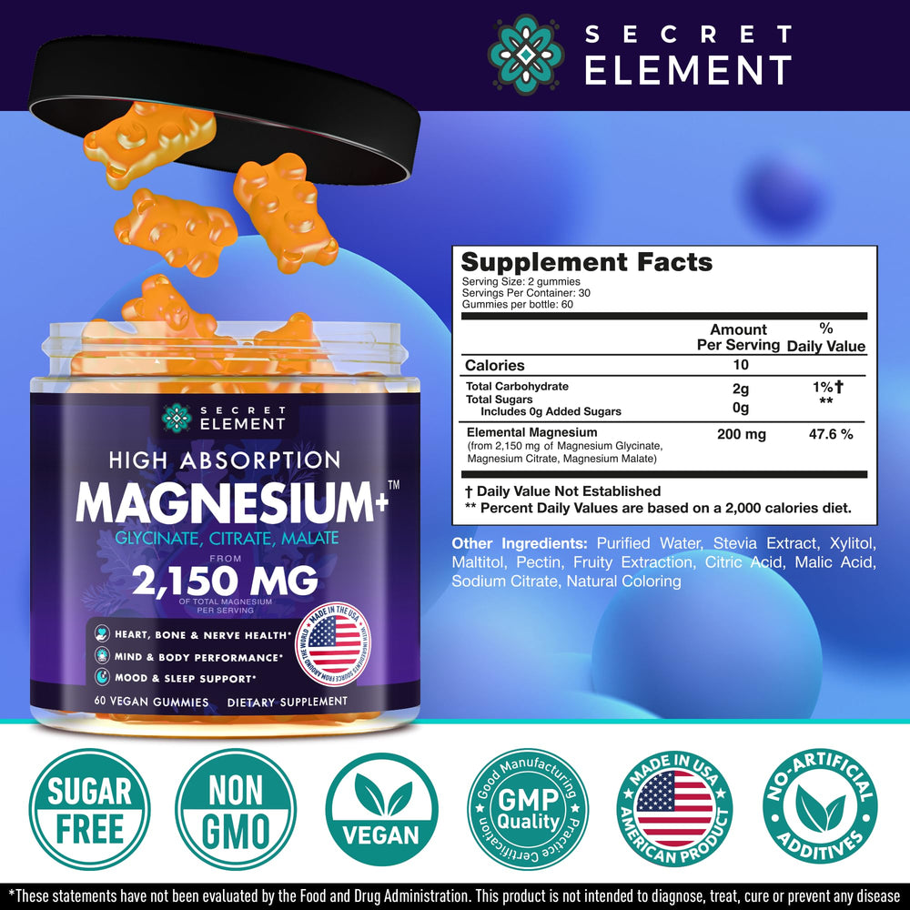 Secret Element magnesium glycinate gummies emphasize high absorption and gentle digestion.