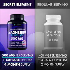 Secret Element bottle close-up highlights high absorption magnesium formula.
