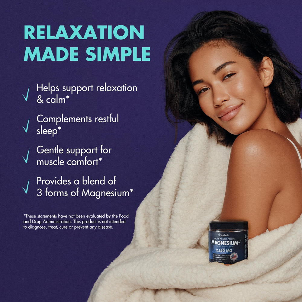 Secret Element Magnesium Glycinate daily-use scene suggests relaxed evenings and calmer routine.