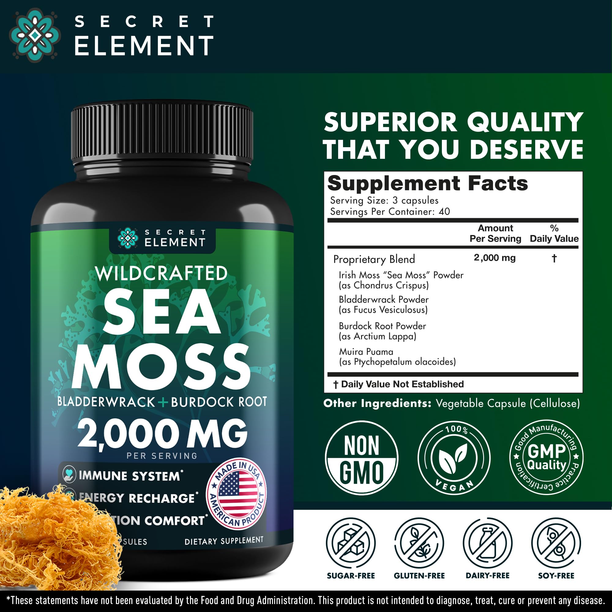 Secret Element Sea Moss Capsules in a morning routine setup for daily wellness