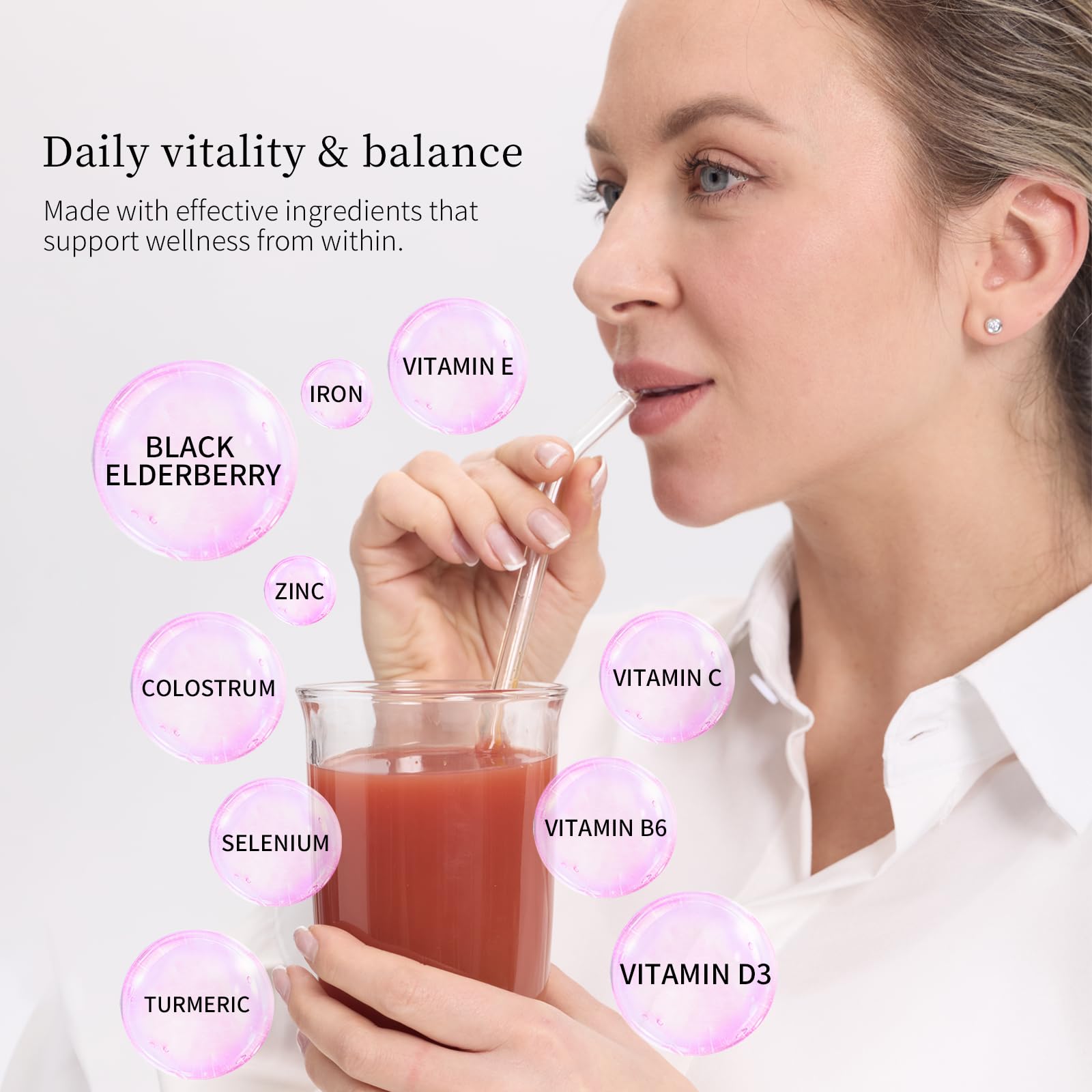 Secret Forest ImmuniGlow combines vitamin C and elderberry for immune support in a sip.