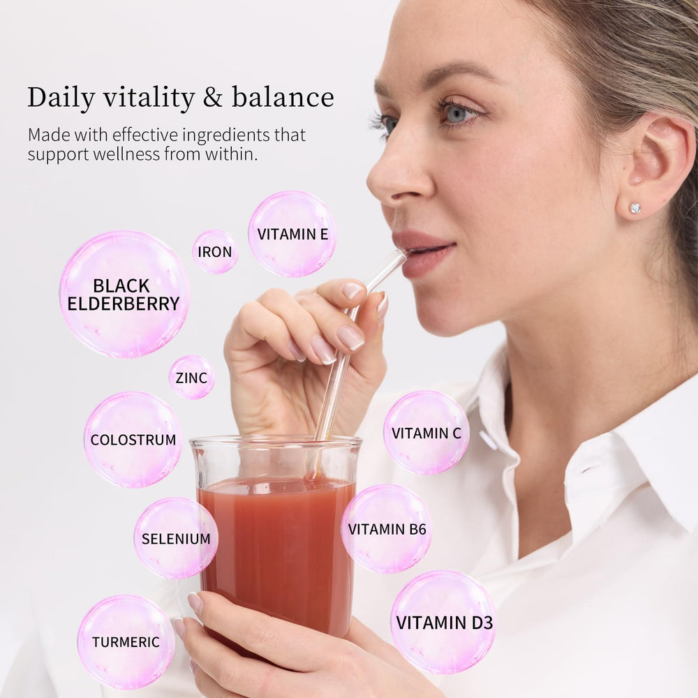Secret Forest ImmuniGlow combines vitamin C and elderberry for immune support in a sip.