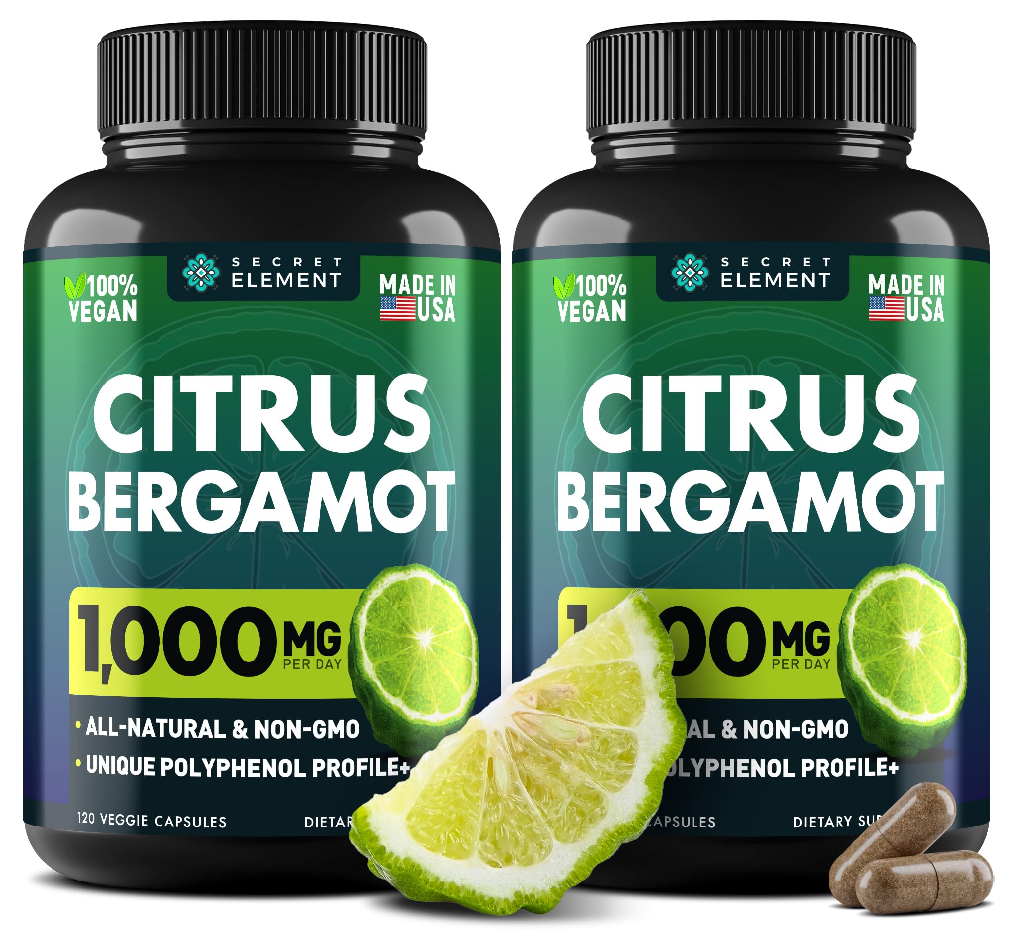 Secret Element Citrus Bergamot 1000mg bottle showing label for circulation support.