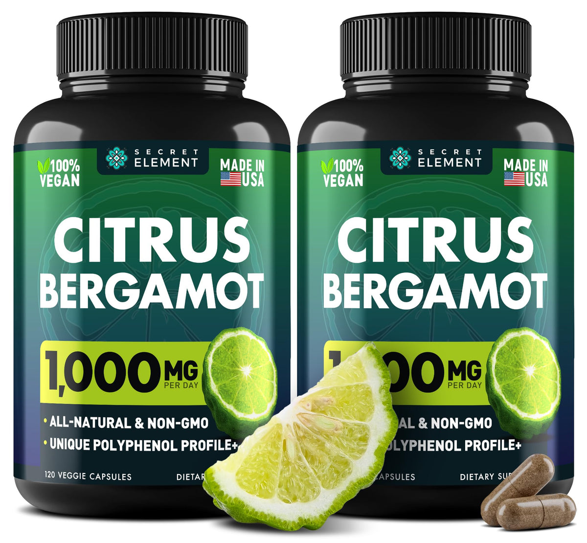 Secret Element Citrus Bergamot 1000mg bottle showing label for circulation support.