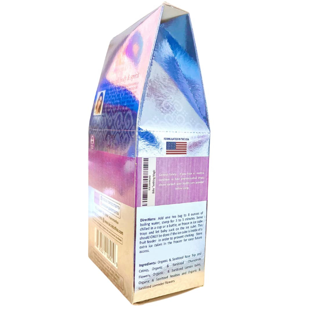 Prepared cup of Secrets Of Tea Baby Teething Tea, hot or cold, ideal for flexible sipping.