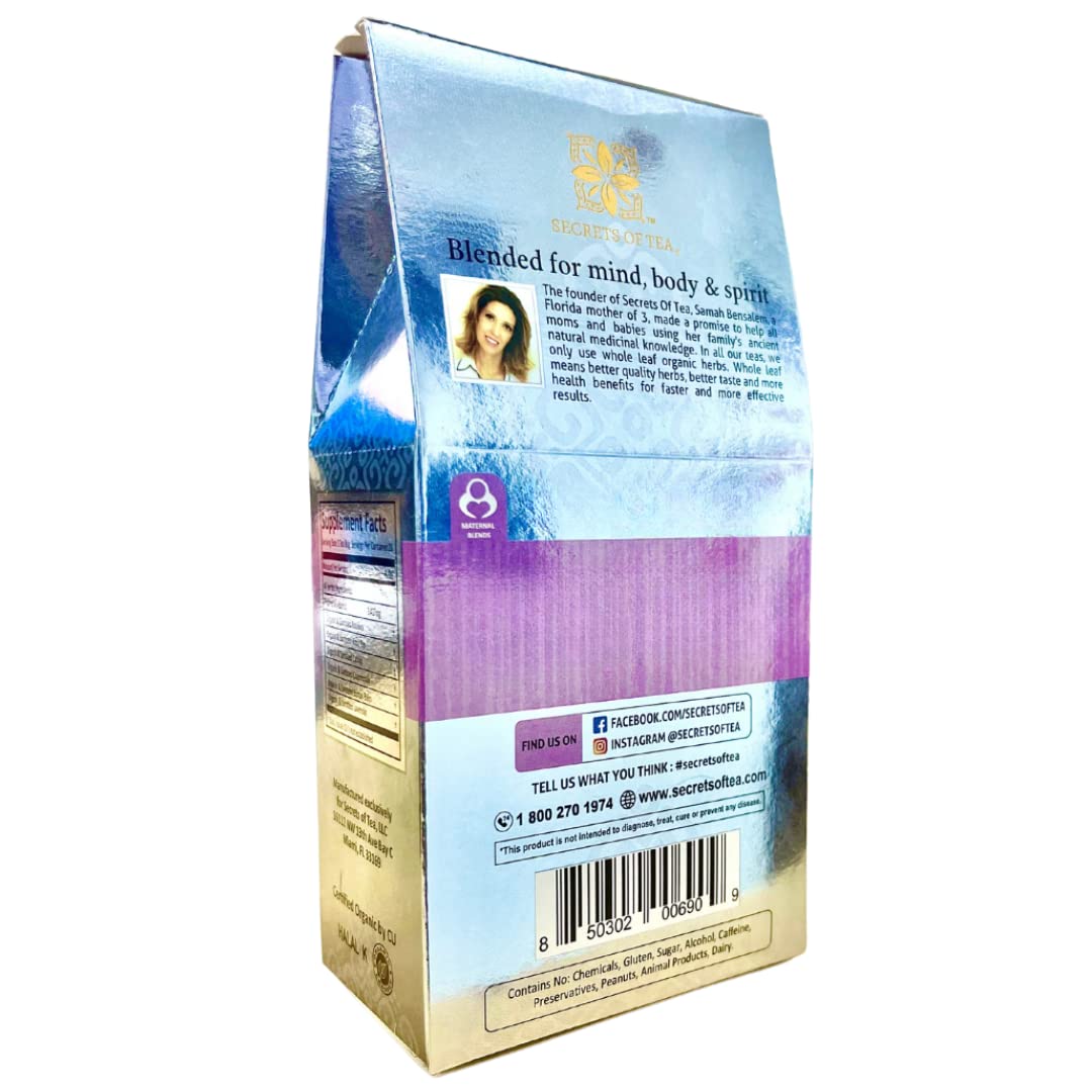 Sachets arranged for Secrets Of Tea Baby Teething Tea, easy to brew for soothing moments.