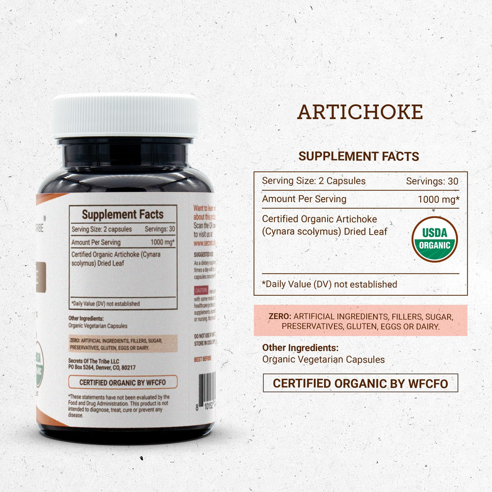 Secrets of the Tribe Artichoke USDA Organic label—verified organic farming standards.