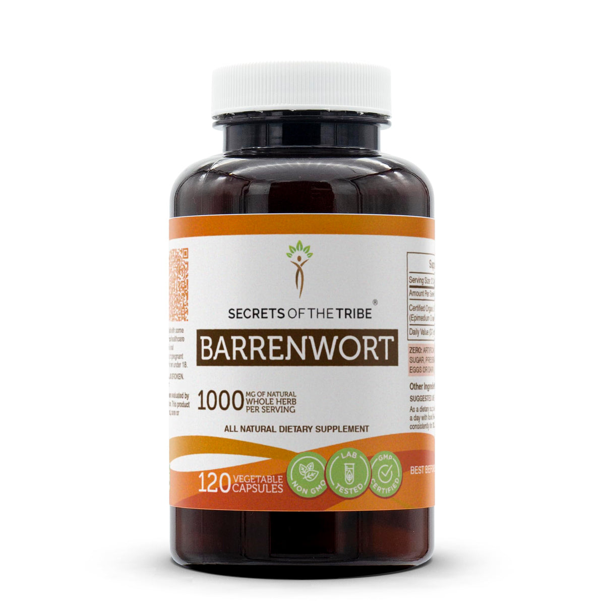 Secrets of the Tribe Barrenwort capsules front view, ideal for daily wellness.