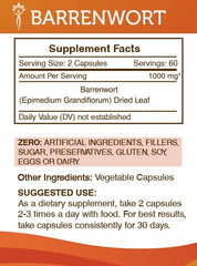 Secrets of the Tribe Barrenwort dried leaf display highlighting natural ingredients.