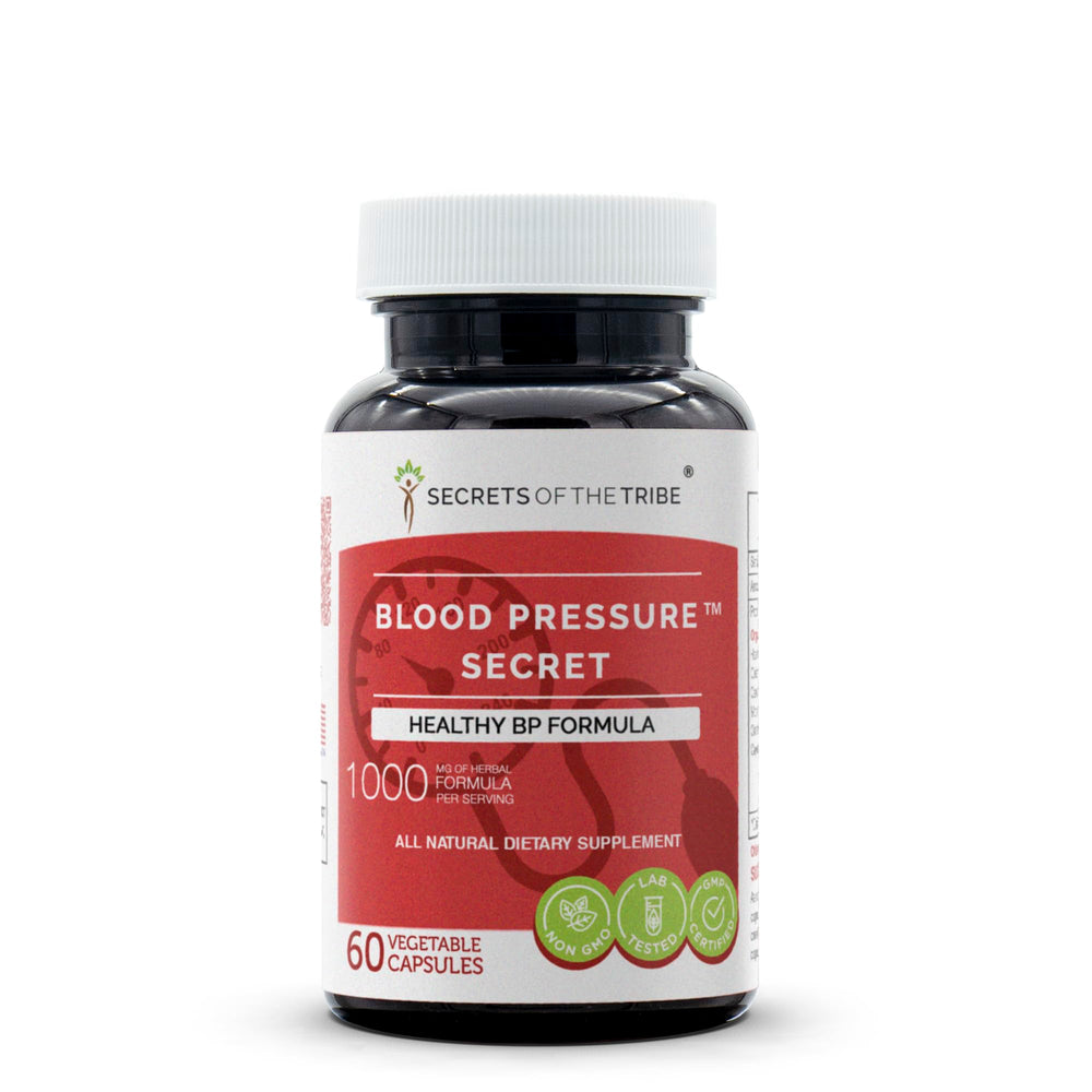Secrets of the Tribe Blood Pressure Secret bottle front suggests natural circulation support.