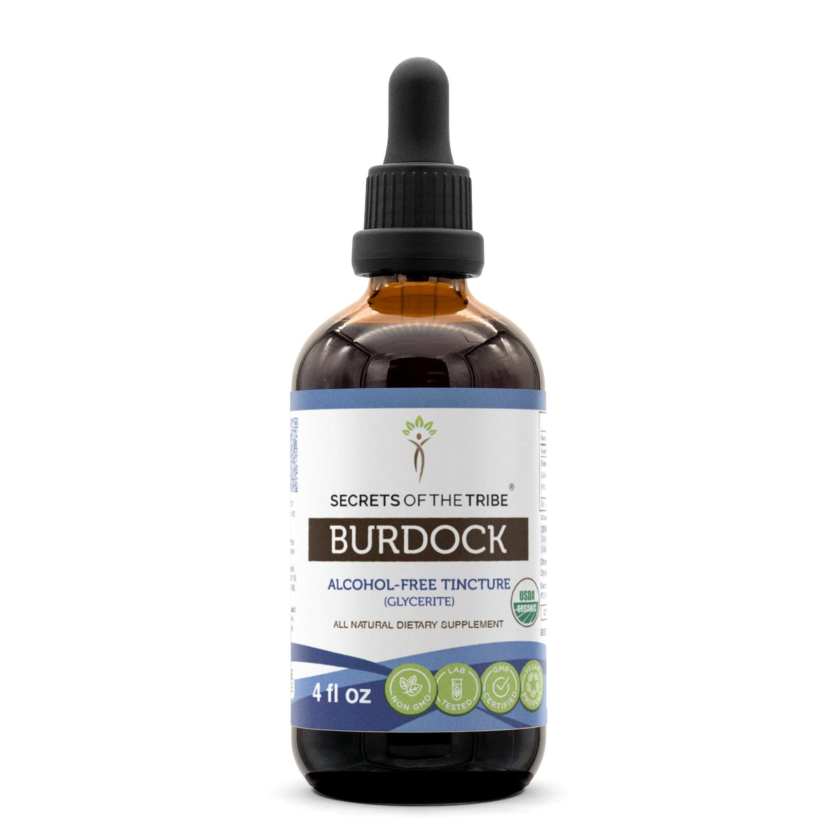 Secrets of the Tribe Burdock organic bottle with dropper for alcohol-free herbal support