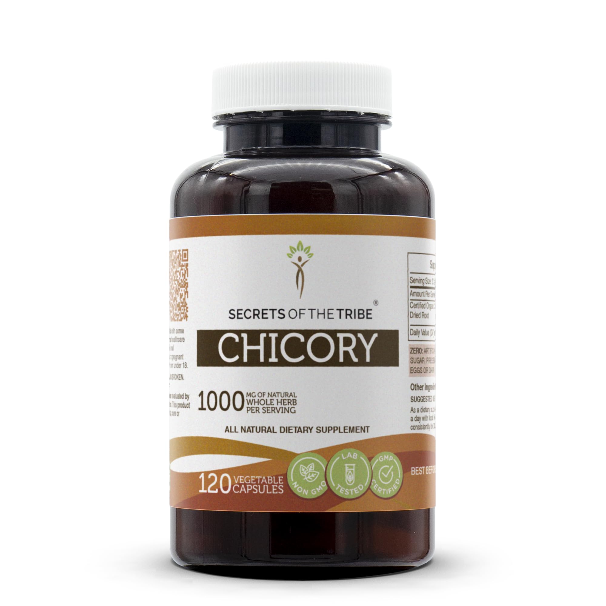 Secrets of the Tribe Chicory bottle front highlights high potency and natural ingredients.