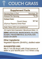Dosing glass with Secrets of the Tribe couch grass tincture emphasizes quick absorption.