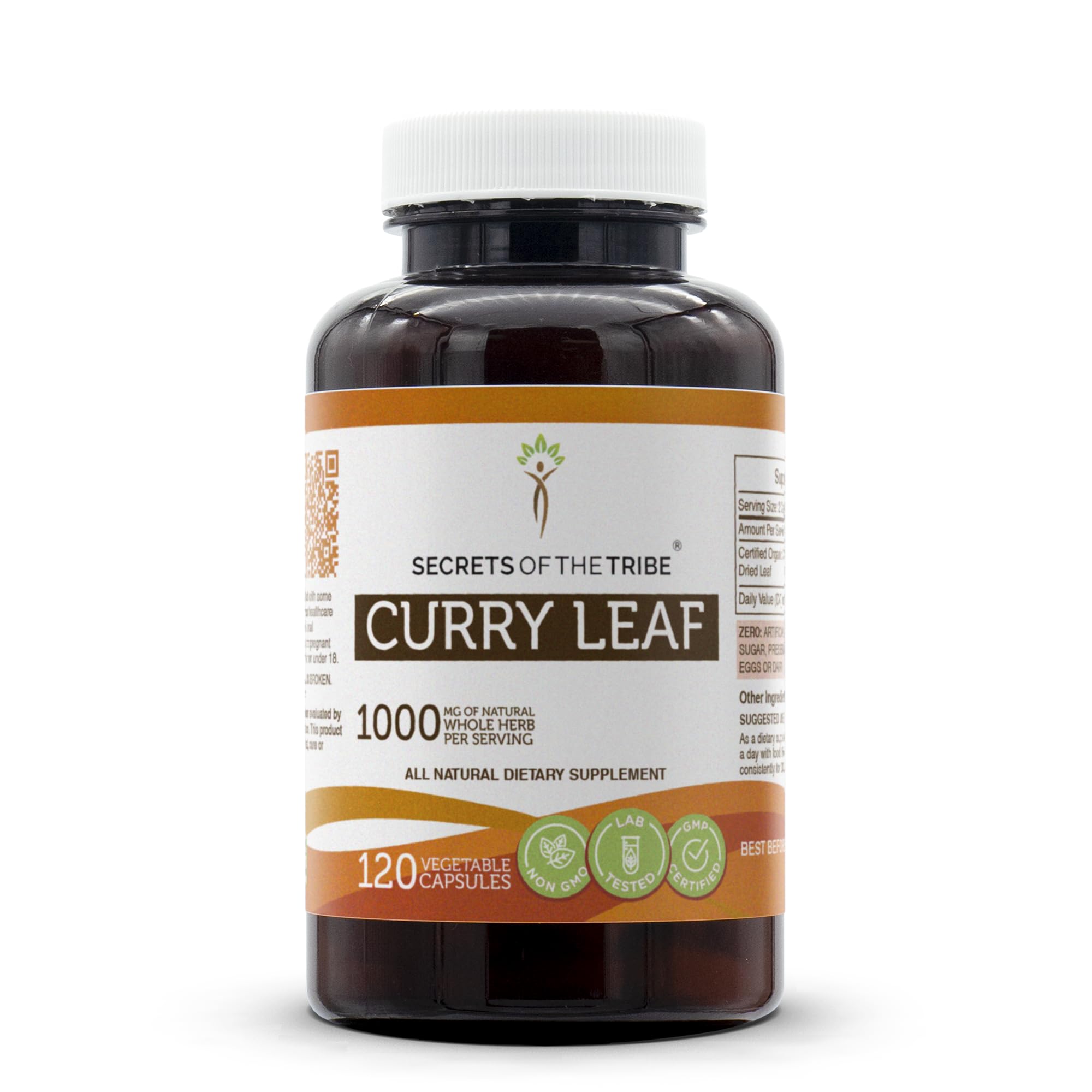 Secrets of the Tribe curry leaf capsules bottle front supports daily wellness.