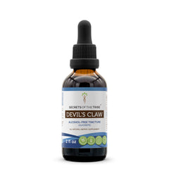 Secrets of the Tribe Devils Claw tincture bottle promotes joint comfort in a clean, alcohol-free formula.
