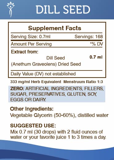 Secrets of the Tribe dill seed extract bottle label with product details
