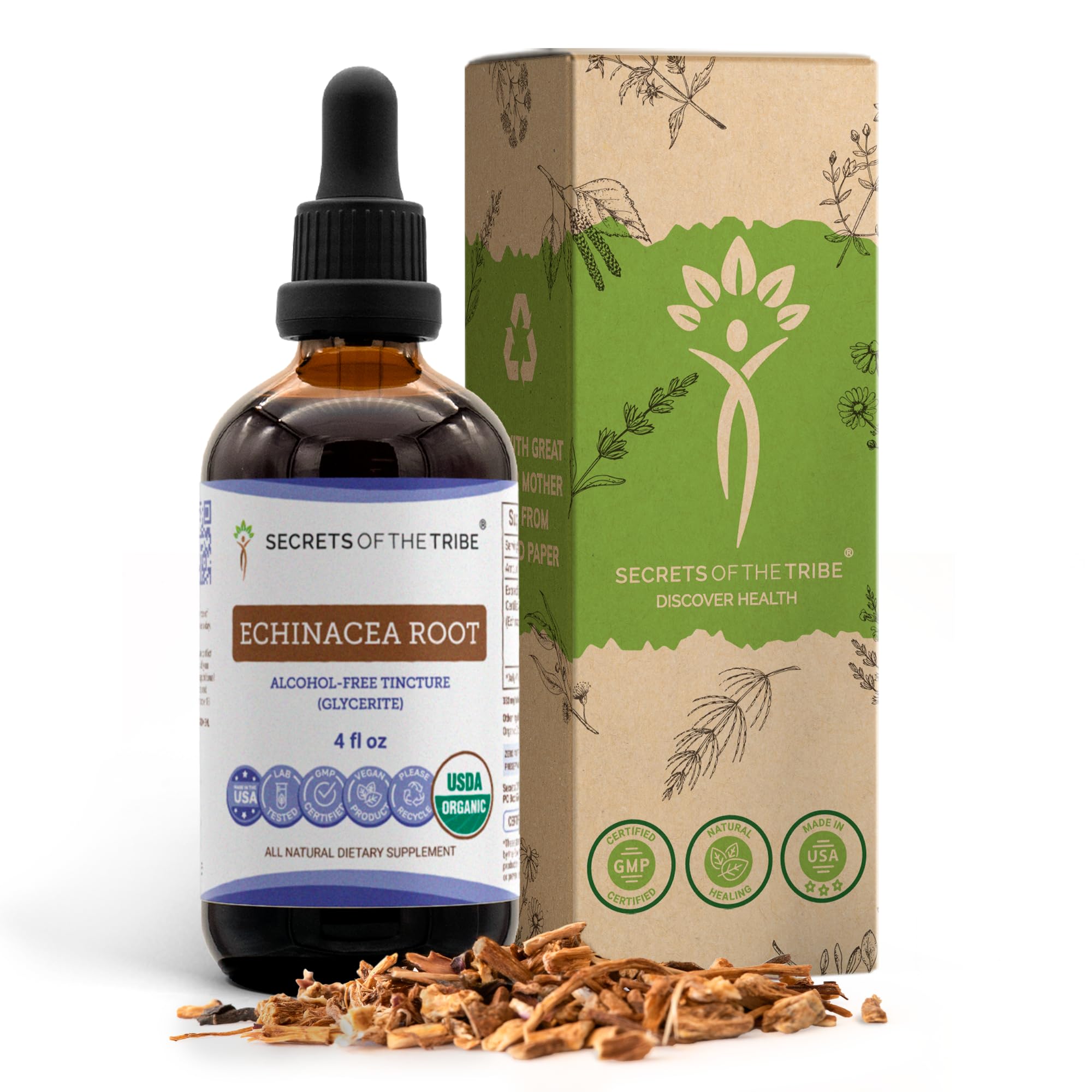 Secrets of the Tribe echinacea bottle pour for easy daily dosing