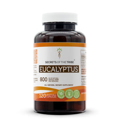 Secrets of the Tribe eucalyptus bottle with 120 capsules for daily herbal support.