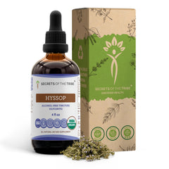Secrets of the Tribe hyssop liquid extract bottle front with organic label for daily use.