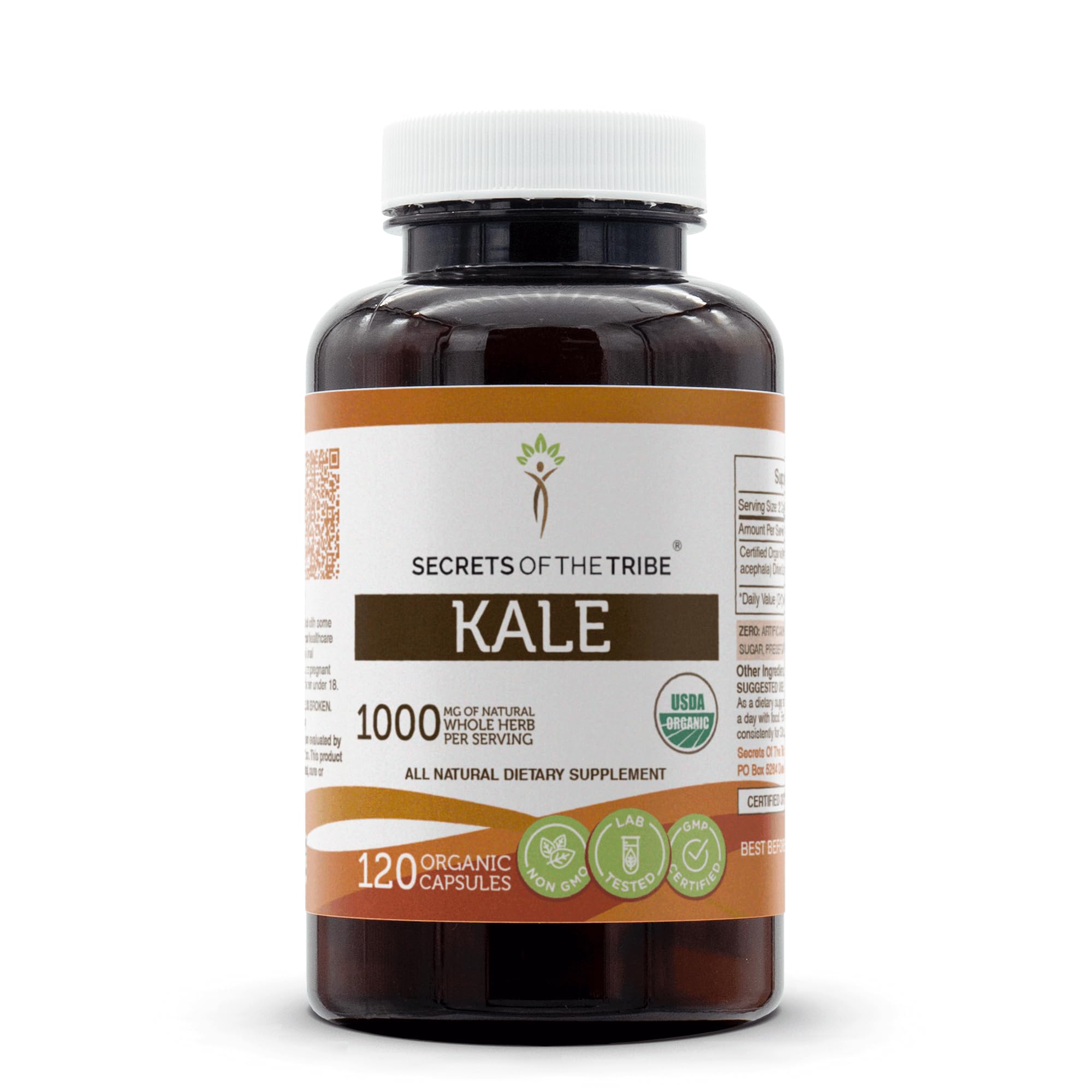Secrets of the Tribe kale capsules bottle with USDA Organic seal for clean nutrition