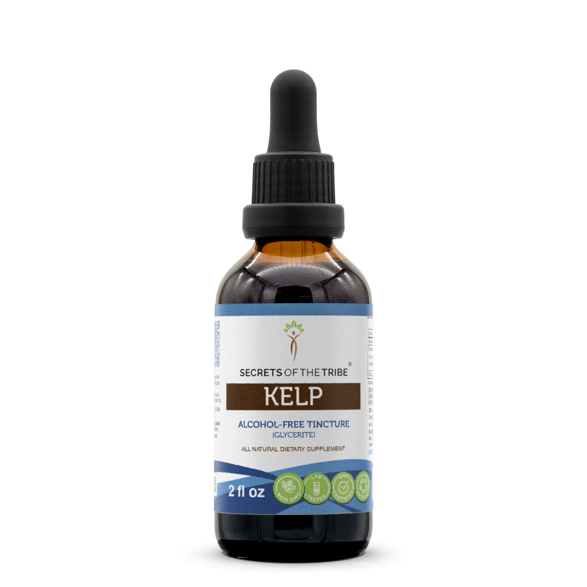 Secrets of the Tribe kelp tincture bottle for convenient daily use and alcohol-free option