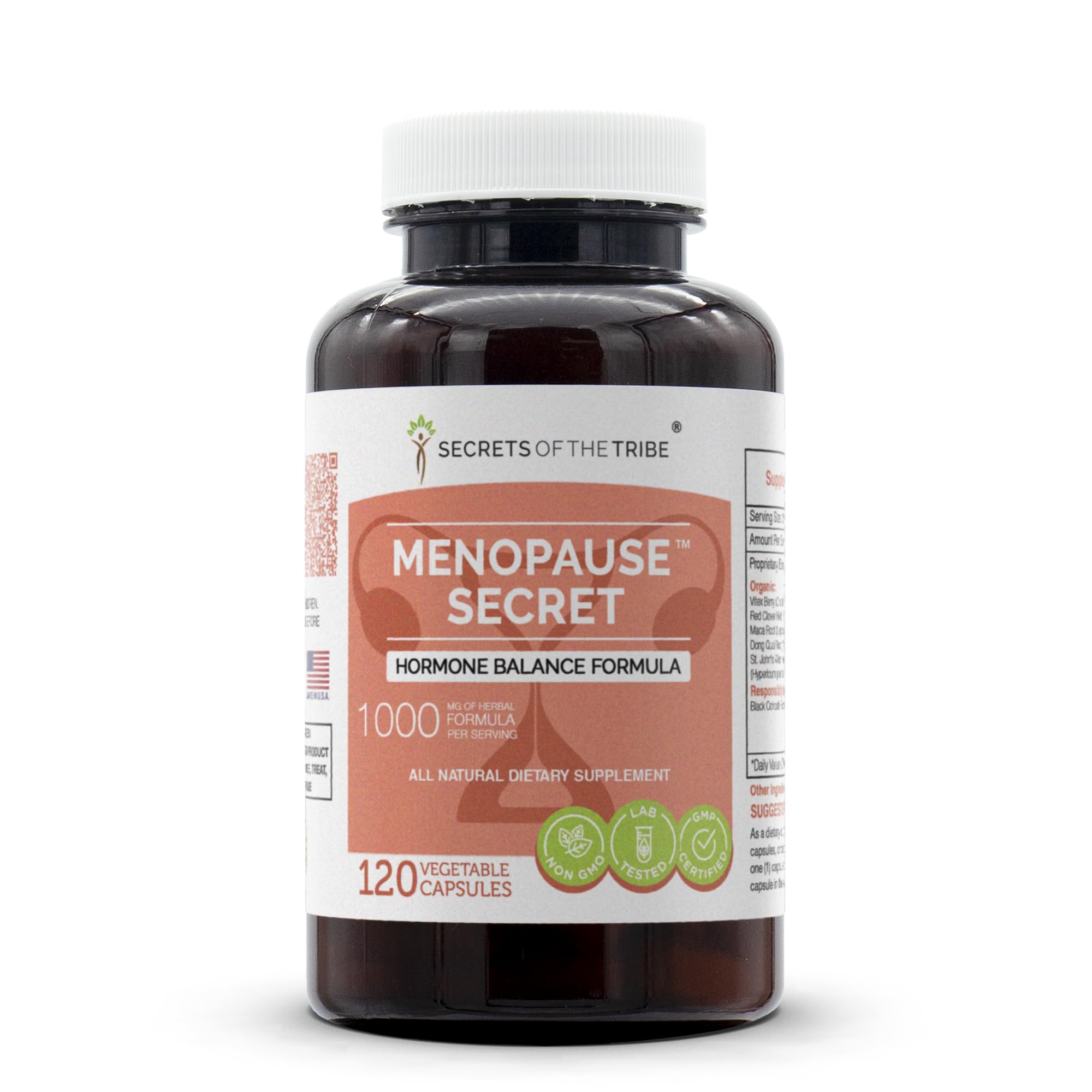 Secrets of the Tribe menopause secret bottle showing the herbal blend for daily balance