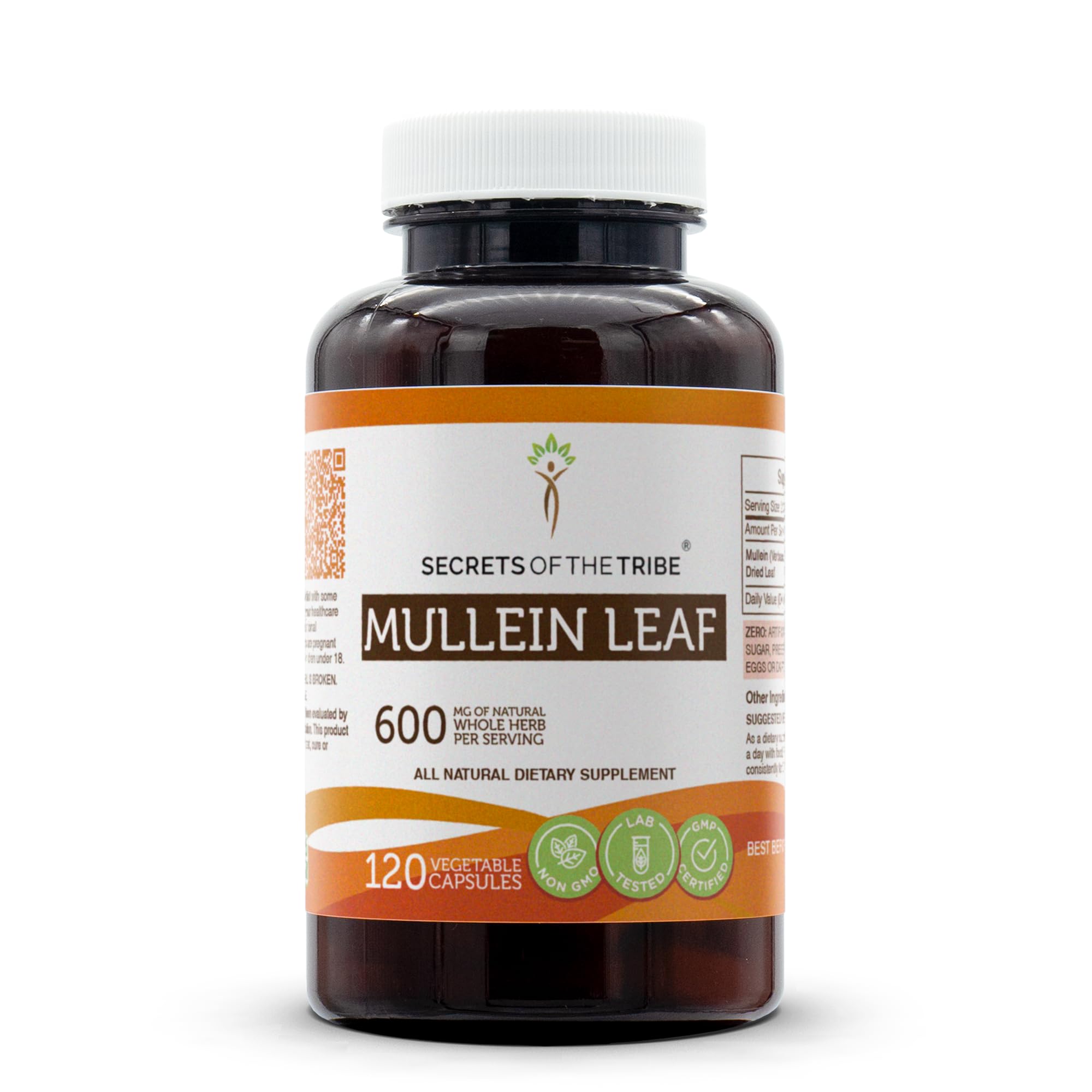 Secrets of the Tribe Mullein Leaf Capsules bottle front for easy daily use