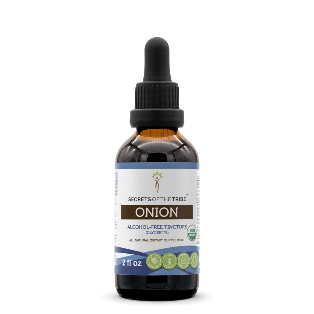 Secrets of the Tribe onion organic extract bottle showing potency and purity for daily use