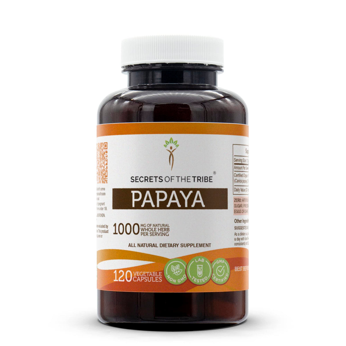 Secrets of the Tribe Papaya capsules bottle for easy daily wellness.