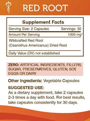 Secrets of the Tribe Red Root label shows US-made production and clean formulation