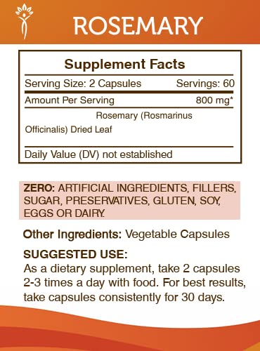 Secrets of the Tribe rosemary label detail shows 800 mg potency and gluten-free ingredients