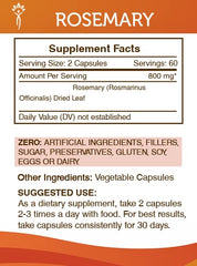 Secrets of the Tribe rosemary label detail shows 800 mg potency and gluten-free ingredients