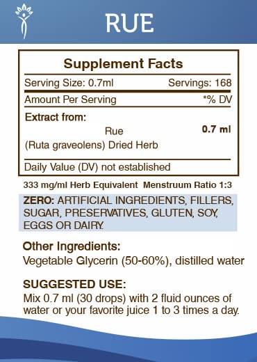 Rue extract bottle pour highlighting convenient dosing for routines