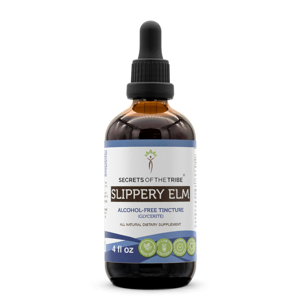 Secrets of the Tribe Slippery Elm bottle with dropper for convenient, alcohol-free use