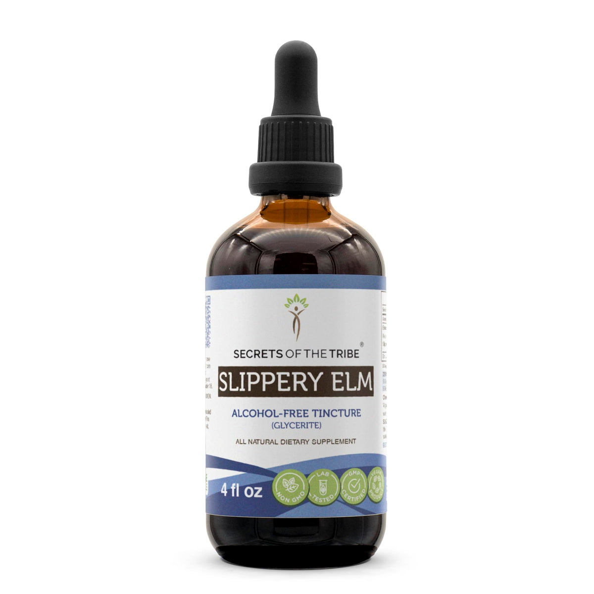 Secrets of the Tribe Slippery Elm bottle with dropper for convenient, alcohol-free use