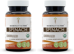 Secrets of the Tribe Spinach capsules front label with USDA organic certification.