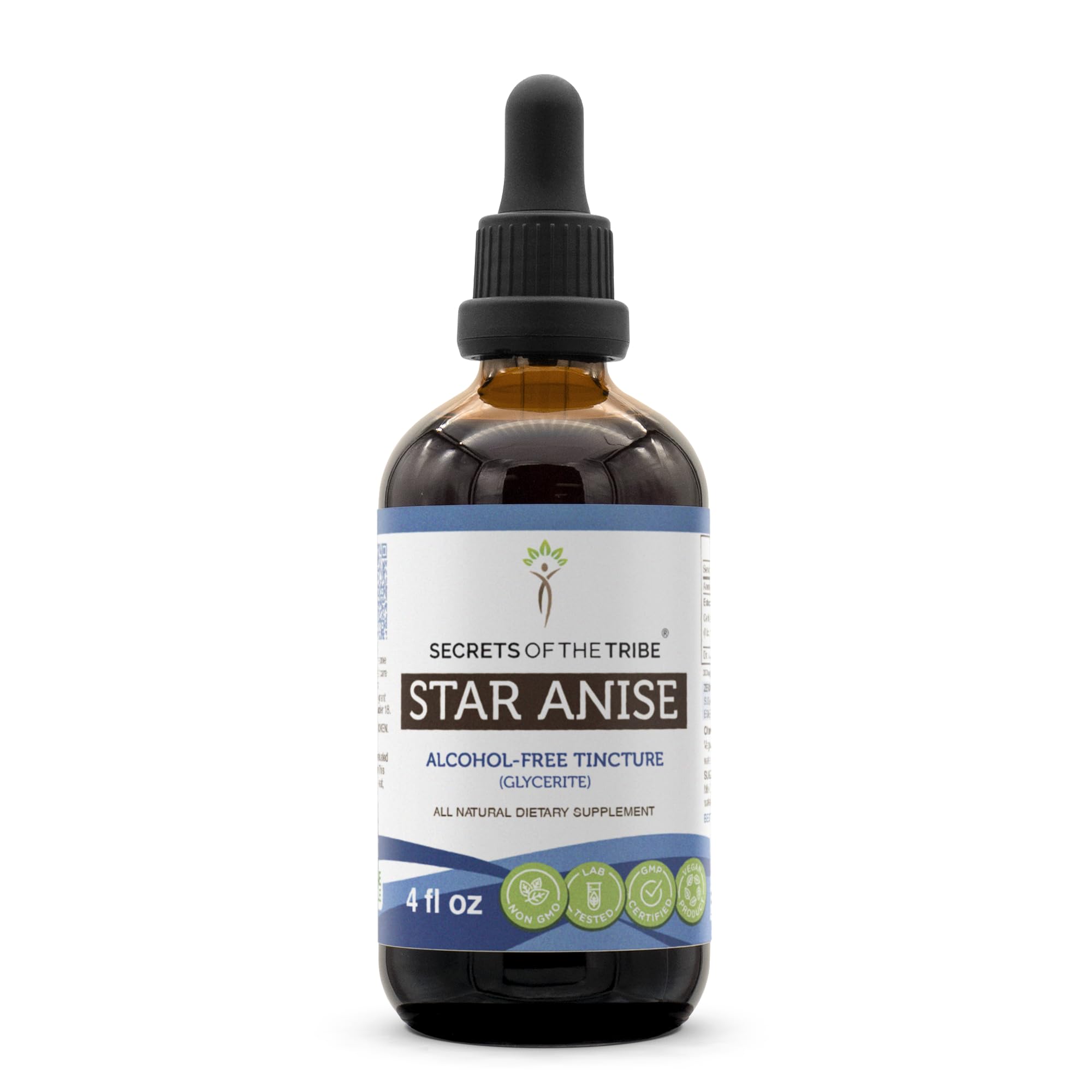 Secrets of the Tribe star anise tincture bottle demonstrates third-party tested purity.