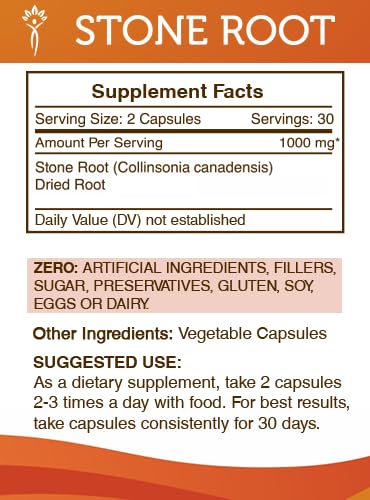 Front label of Secrets of the Tribe Stone Root showing 60 capsules.