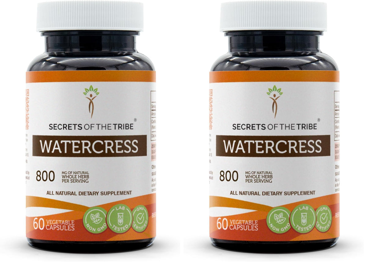 Secrets of the Tribe Watercress capsules bottle for daily wellness support.