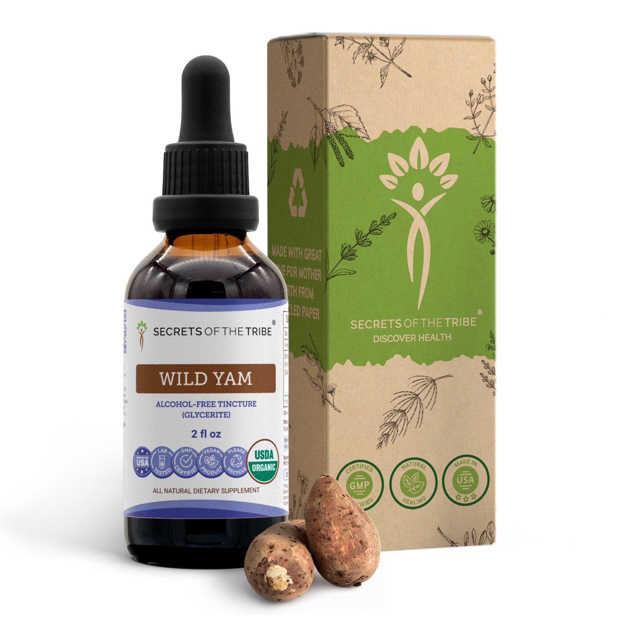 Secrets of the Tribe Wild Yam bottle with drops for easy daily use