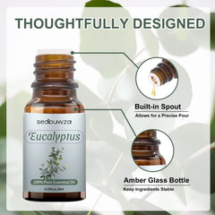 Sedbuwza eucalyptus amber glass bottle closeup protecting aroma from UV