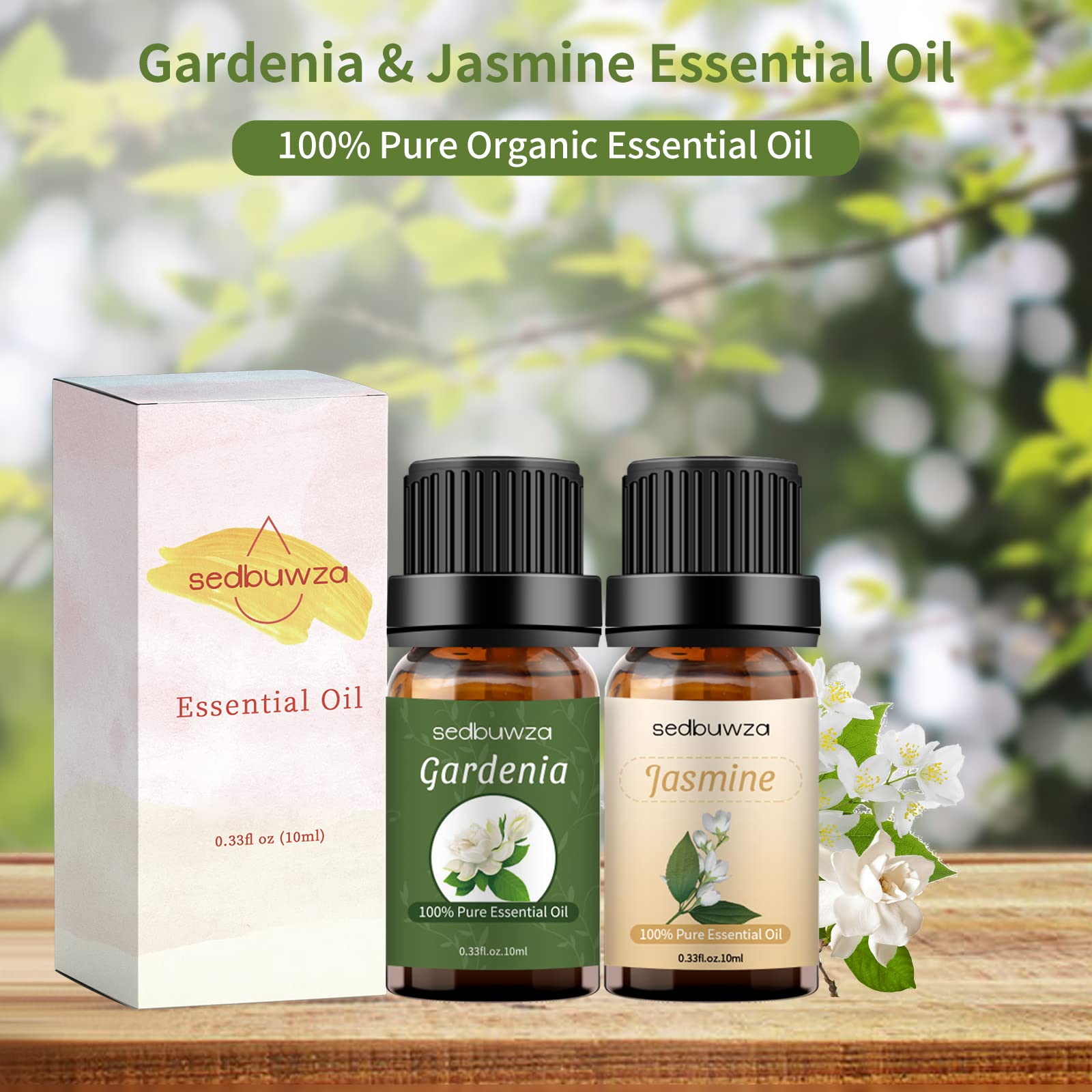 Sedbuwza Jasmine oil bottle in amber glass for fresh fragrance.