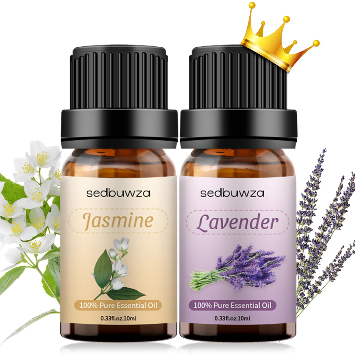 Sedbuwza lavender oil bottle in amber glass for lasting fragrance.