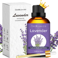 Sedbuwza Lavender Oil bottle front for pure aromatherapy sessions.