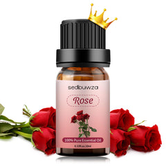 Sedbuwza Rose Essential Oil bottle for pure diffusion and home fragrance.