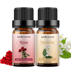 Sedbuwza Rose Jasmine essential oil set bottles ready for diffuser use