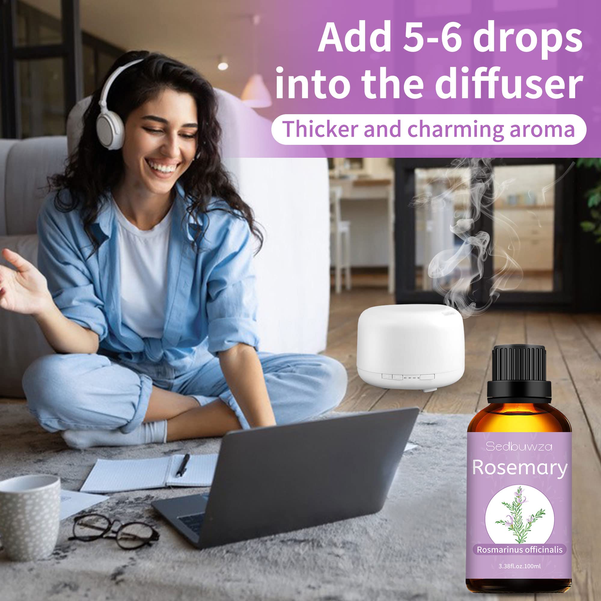 Sedbuwza rosemary diffuser-use image features a refreshing camphor-woody aroma